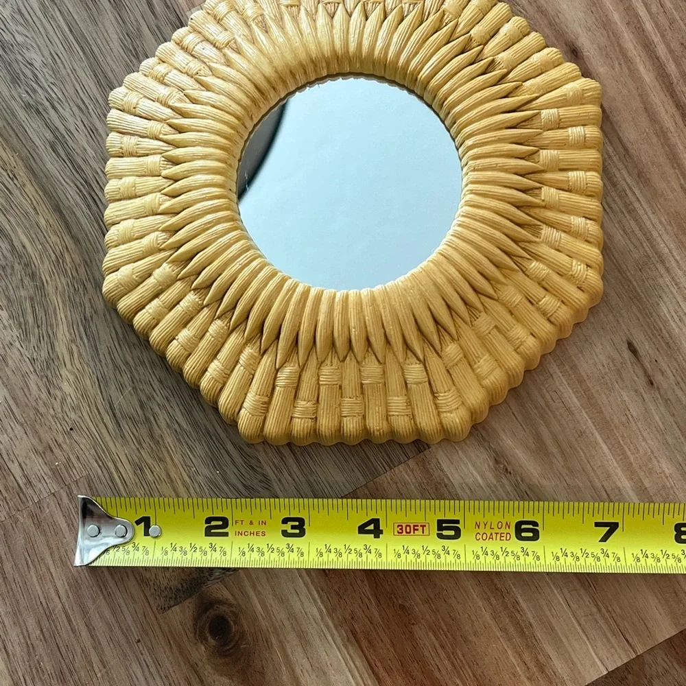 Yellow Faux Wicker Vintage Yellow Mirror Boho Wall Decor